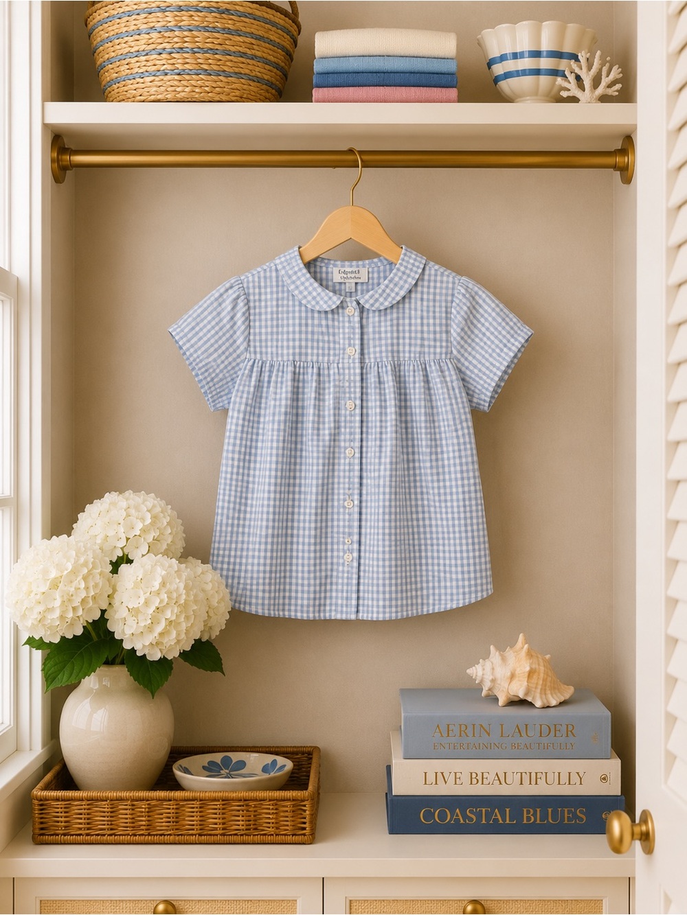 Edgehill Collection Blue Gingham Button-Front Blouse